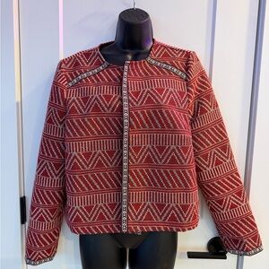 UNIQUE WOVEN  OPEN-FRONT SZ LARGE BOHO TRIBAL SOUTHWESTERN FESTIVAL WEAR JACKET